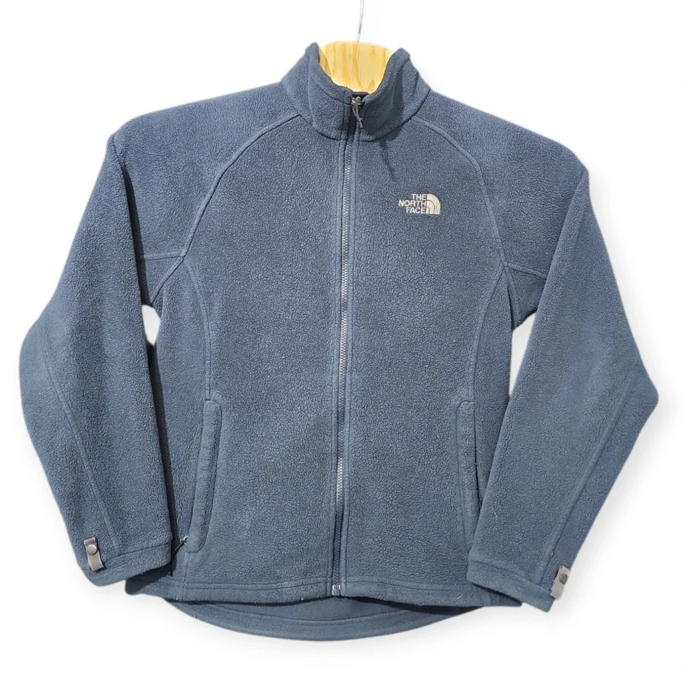 The North Face Full Zip Fleece Mens Small 100% Polyester Navy Blue Mock Neck